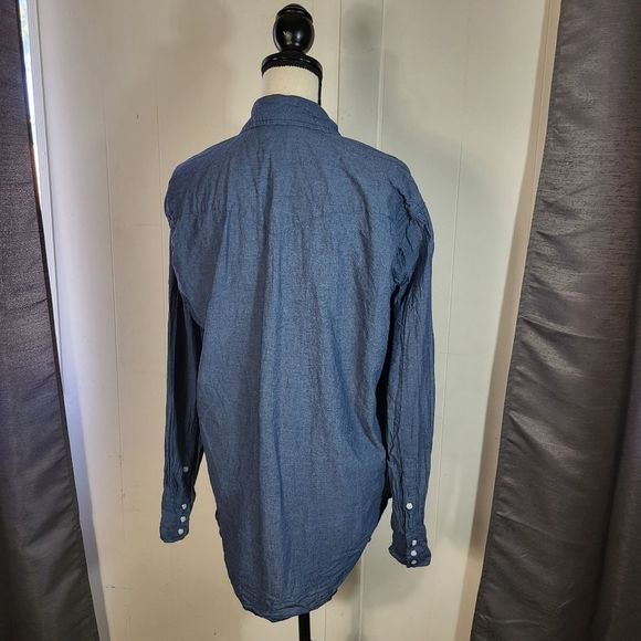 WRANGLER Dark Blue Chambray Cotton Pearl Snap Down Shirt Size Large - Picture 4 of 4